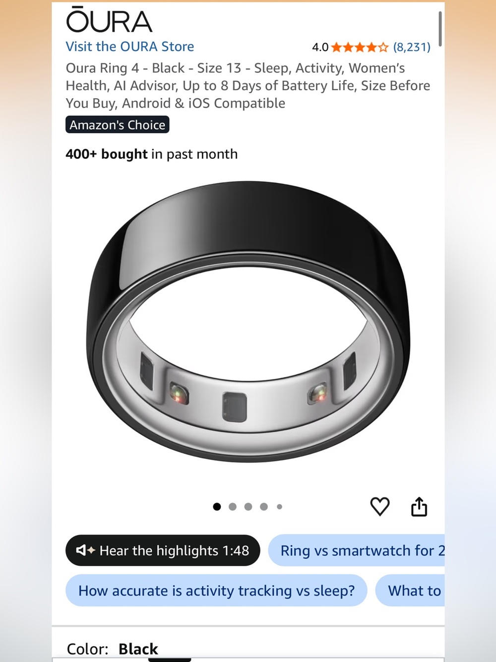 Oura Ring - Black and Silver Smart Health Ring